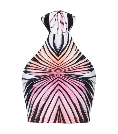 Roberto Cavalli Printed halterneck mesh crop top | Thumbnail 1