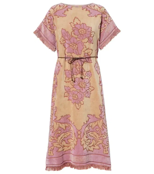 Zimmermann Aster floral fringed cotton terry midi dress