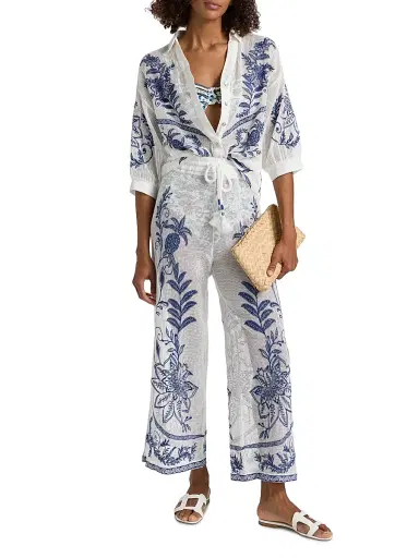 Farm Rio Women's Nina Embroidered Cotton Blouse - Off White | Thumbnail 2