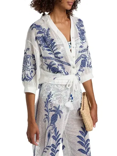 Farm Rio Women's Nina Embroidered Cotton Blouse - Off White | Thumbnail 4