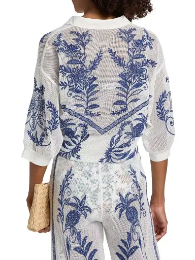 Farm Rio Women's Nina Embroidered Cotton Blouse - Off White | Thumbnail 5