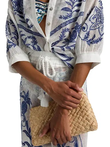 Farm Rio Women's Nina Embroidered Cotton Blouse - Off White | Thumbnail 6