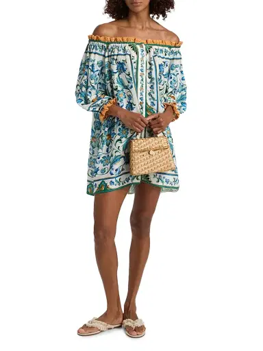 Farm Rio Women's Flora Tile Off-the-Shoulder Minidress - Off White - Size Large | Thumbnail 2 Farm Rio Women's Flora Tile Off-the-Shoulder Minidress - Off White - Size Large | Thumbnail 2