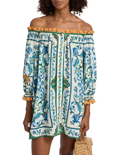 Farm Rio Women's Flora Tile Off-the-Shoulder Minidress - Off White - Size Large | Thumbnail 3 Farm Rio Women's Flora Tile Off-the-Shoulder Minidress - Off White - Size Large | Thumbnail 3