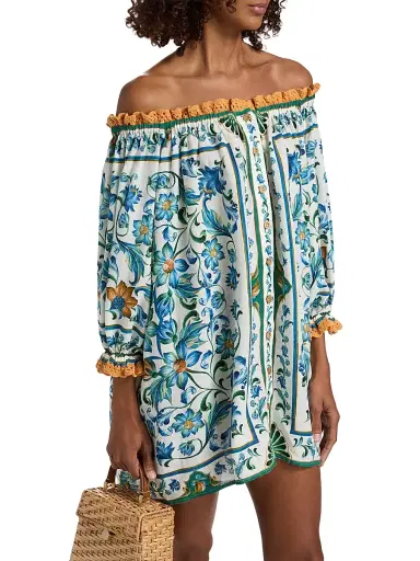 Farm Rio Women's Flora Tile Off-the-Shoulder Minidress - Off White - Size Large | Thumbnail 4 Farm Rio Women's Flora Tile Off-the-Shoulder Minidress - Off White - Size Large | Thumbnail 4