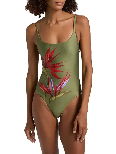 Farm Rio Women's Strilitzia One-Piece Swimsuit - Dark Green - Size Small | Thumbnail 3