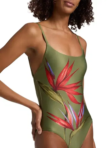 Farm Rio Women's Strilitzia One-Piece Swimsuit - Dark Green - Size Small | Thumbnail 6