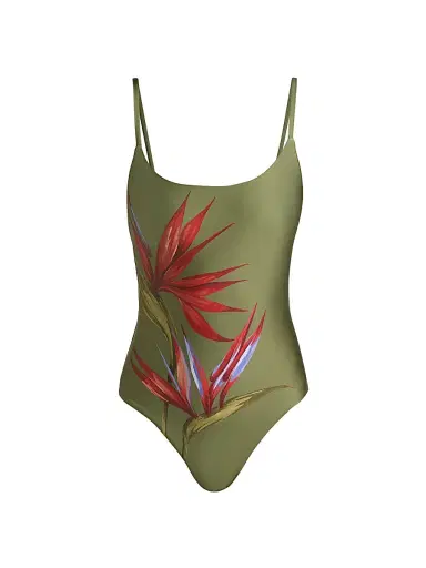 Farm Rio Women's Strilitzia One-Piece Swimsuit - Dark Green - Size Small | Thumbnail 1