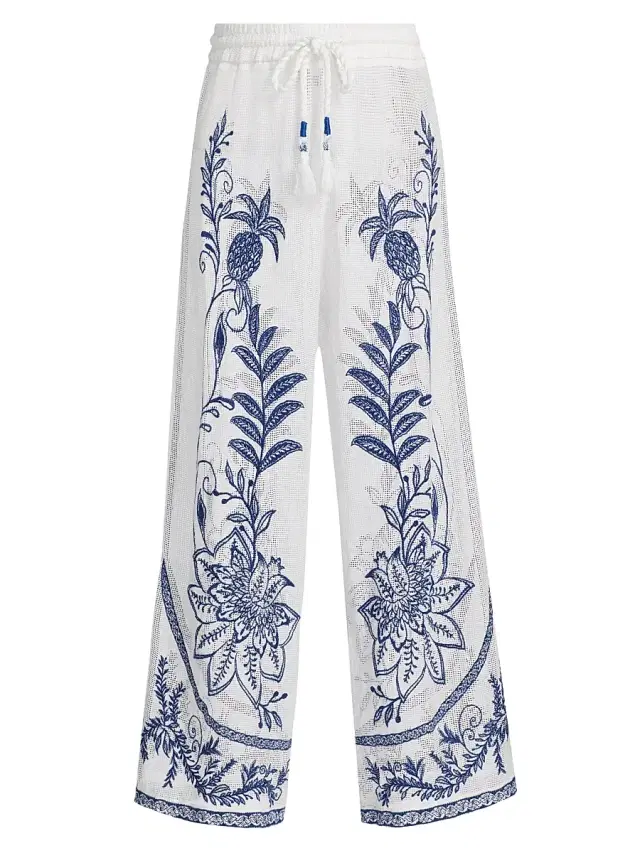 Women's Nina Embroidered Drawstring Mesh Pants - Off White