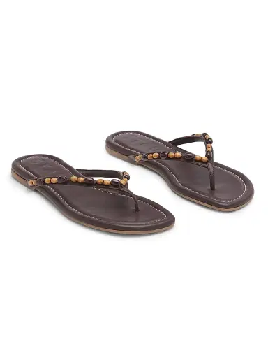 Staud Women's Freja Beaded Thong-Style Sandals - Wood Beads - Size 12 | Thumbnail 2