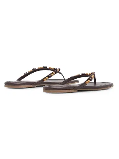 Staud Women's Freja Beaded Thong-Style Sandals - Wood Beads - Size 12 | Thumbnail 3