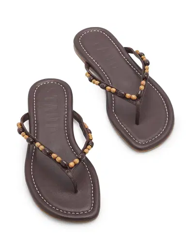 Staud Women's Freja Beaded Thong-Style Sandals - Wood Beads - Size 12 | Thumbnail 4