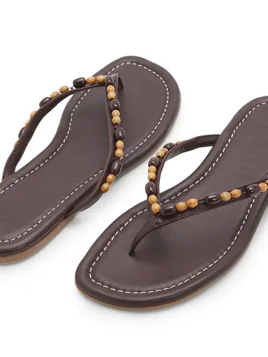 Staud Women's Freja Beaded Thong-Style Sandals - Wood Beads - Size 12 | Thumbnail 6
