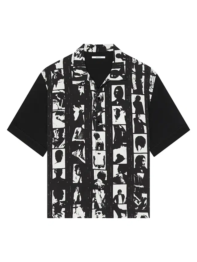 Men's Shirt with Photographic Negative Print - Black White