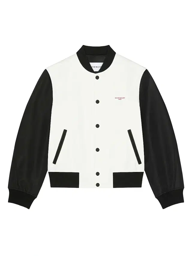 Men's Bi-Material Blouson Jacket with Photographic Negative Print -  Black