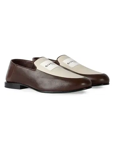 Givenchy Men's Label Loafers in Shiny Leather and Canvas - Natural Brown - Size 13 | Thumbnail 2
