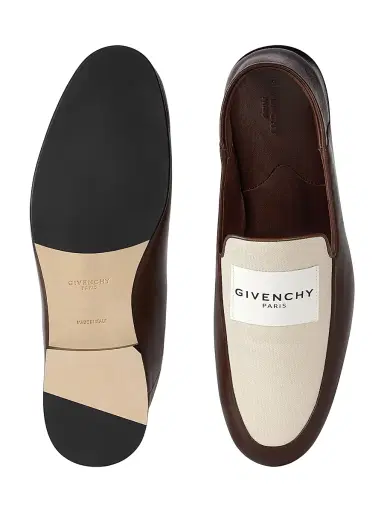 Givenchy Men's Label Loafers in Shiny Leather and Canvas - Natural Brown - Size 13 | Thumbnail 5