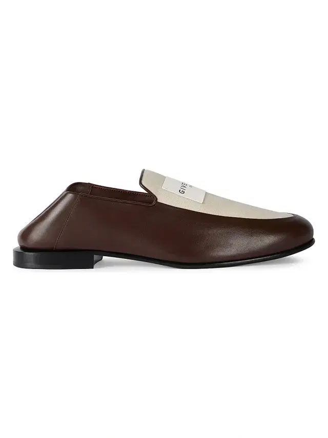 Men's Label Loafers in Shiny Leather and Canvas - Natural Brown
