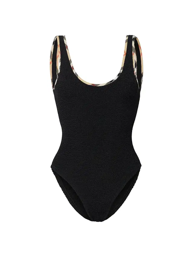 Burberry Women's  x Hunza G Faye Check Trim One-Piece Swimsuit - Black
