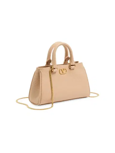 Valentino Garavani Women's Mini VLogo Signature Top Handle Bag in Grainy Calfskin - Beige | Thumbnail 3