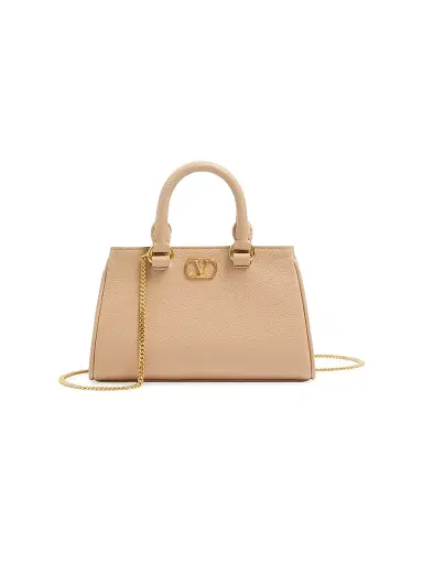 Valentino Garavani Women's Mini VLogo Signature Top Handle Bag in Grainy Calfskin - Beige | Thumbnail 1