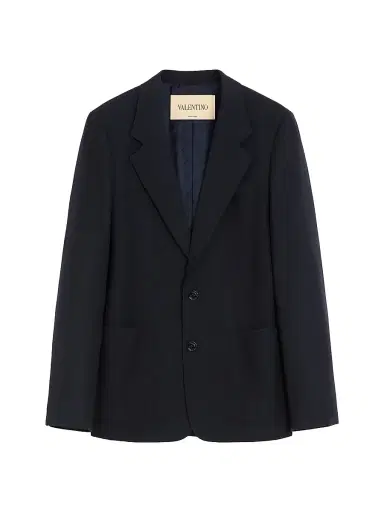 Valentino Garavani Men's Single-Breasted Jacket in Natté Wool - Dark Blue - Size 40 | Thumbnail 1 Valentino Garavani Men's Single-Breasted Jacket in Natté Wool - Dark Blue - Size 40 | Thumbnail 1