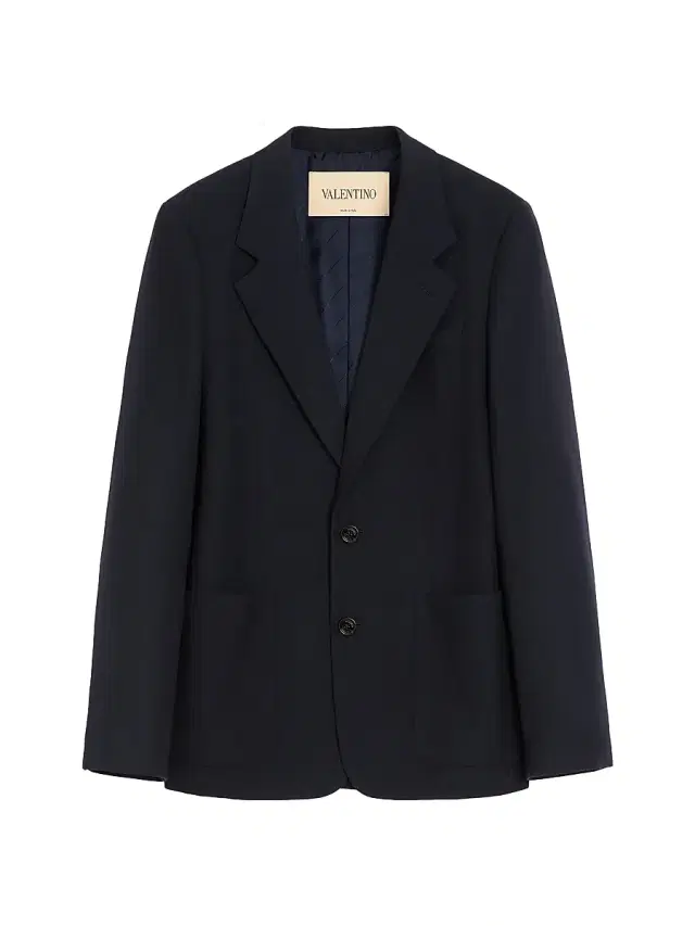 Valentino Garavani Men's Single-Breasted Jacket in Natté Wool - Dark Blue
