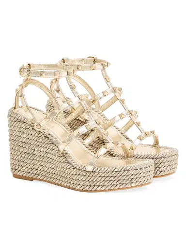 Valentino Garavani Women's Rockstud Laminated 95MM Nappa Wedge Sandals | Thumbnail 2 Valentino Garavani Women's Rockstud Laminated 95MM Nappa Wedge Sandals | Thumbnail 2