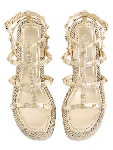 Valentino Garavani Women's Rockstud Laminated 95MM Nappa Wedge Sandals | Thumbnail 4 Valentino Garavani Women's Rockstud Laminated 95MM Nappa Wedge Sandals | Thumbnail 4