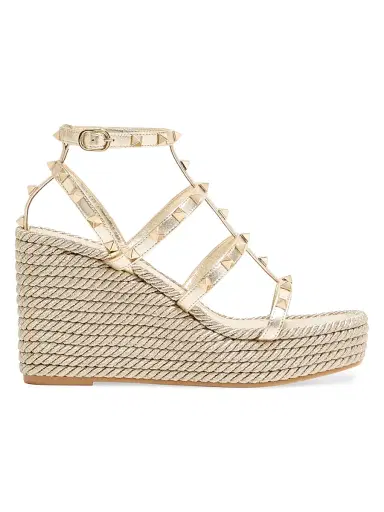 Valentino Garavani Women's Rockstud Laminated 95MM Nappa Wedge Sandals | Thumbnail 1 Valentino Garavani Women's Rockstud Laminated 95MM Nappa Wedge Sandals | Thumbnail 1