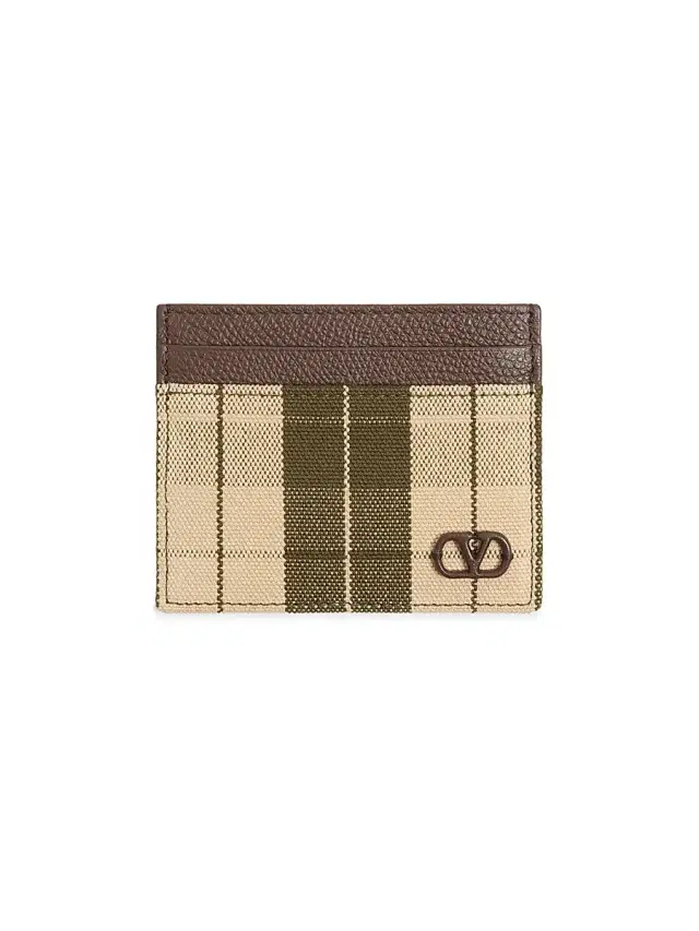 Valentino Garavani Men's VLogo Signature Cardholder in Checked Fabric - Green Beige