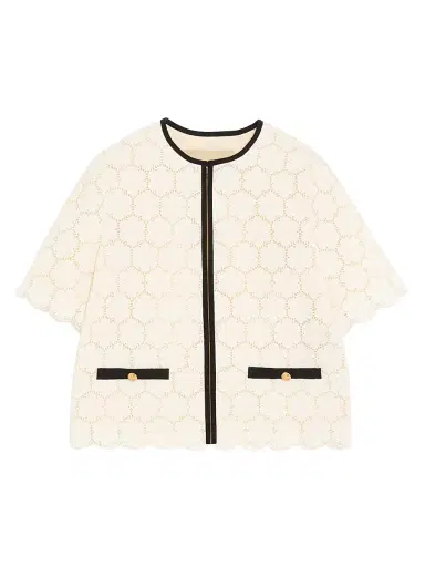 Valentino Garavani Women's Jacket in Fleurs Cotton - Latte Black - Size 6 | Thumbnail 1 Valentino Garavani Women's Jacket in Fleurs Cotton - Latte Black - Size 6 | Thumbnail 1