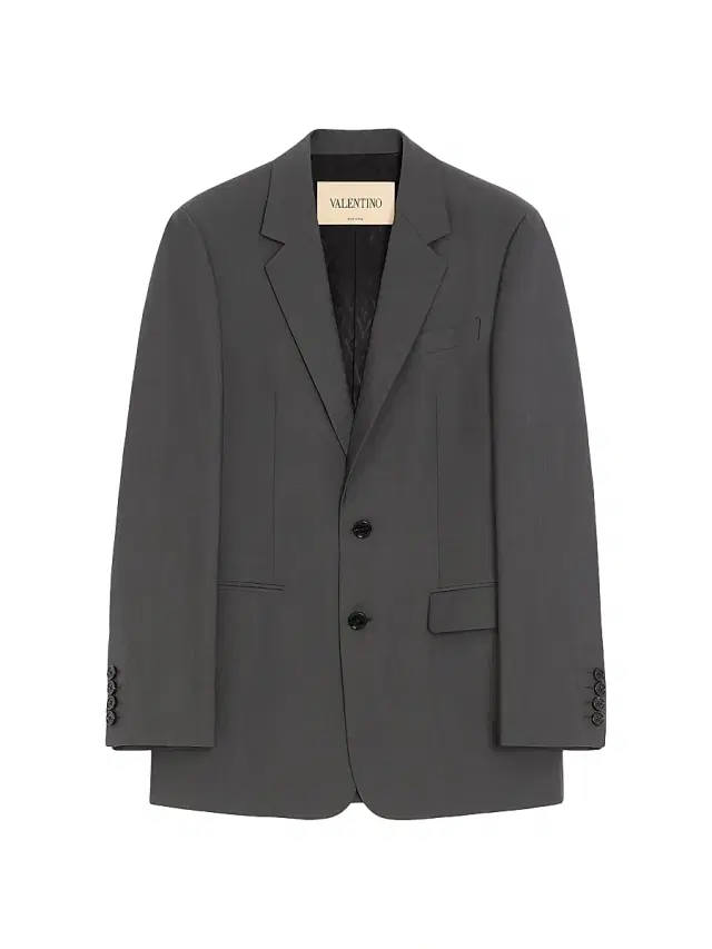 Men's Single-Breasted Wool Jacket - Dark Grey