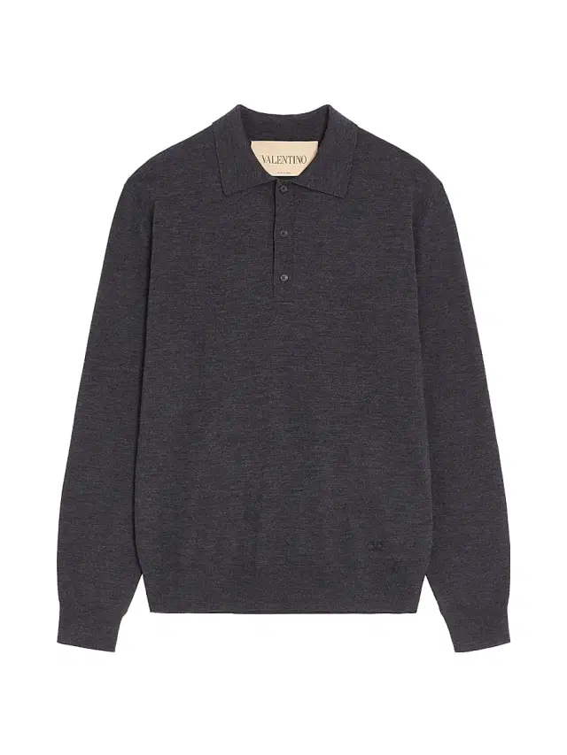 Men's Wool Polo Shirt with VLogo Embroidery - Dark Grey