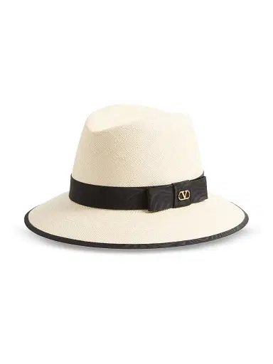 Valentino Garavani Women's VLogo Signature Straw Hat with Moiré Ribbon - Natural Black - Size Large | Thumbnail 2 Valentino Garavani Women's VLogo Signature Straw Hat with Moiré Ribbon - Natural Black - Size Large | Thumbnail 2