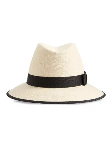 Valentino Garavani Women's VLogo Signature Straw Hat with Moiré Ribbon - Natural Black - Size Large | Thumbnail 1 Valentino Garavani Women's VLogo Signature Straw Hat with Moiré Ribbon - Natural Black - Size Large | Thumbnail 1