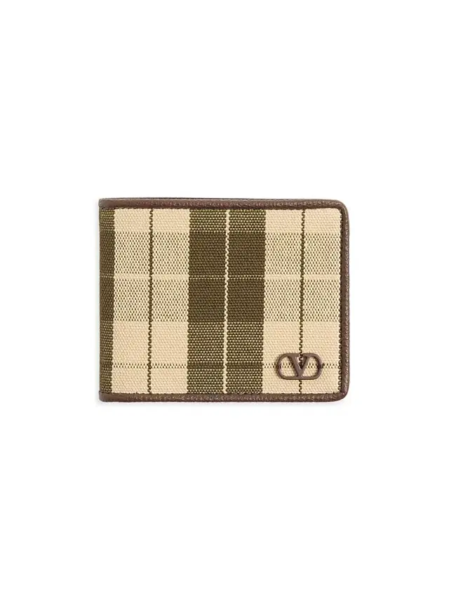 Valentino Garavani Men's VLogo Signature Wallet in Checked Fabric - Green Beige