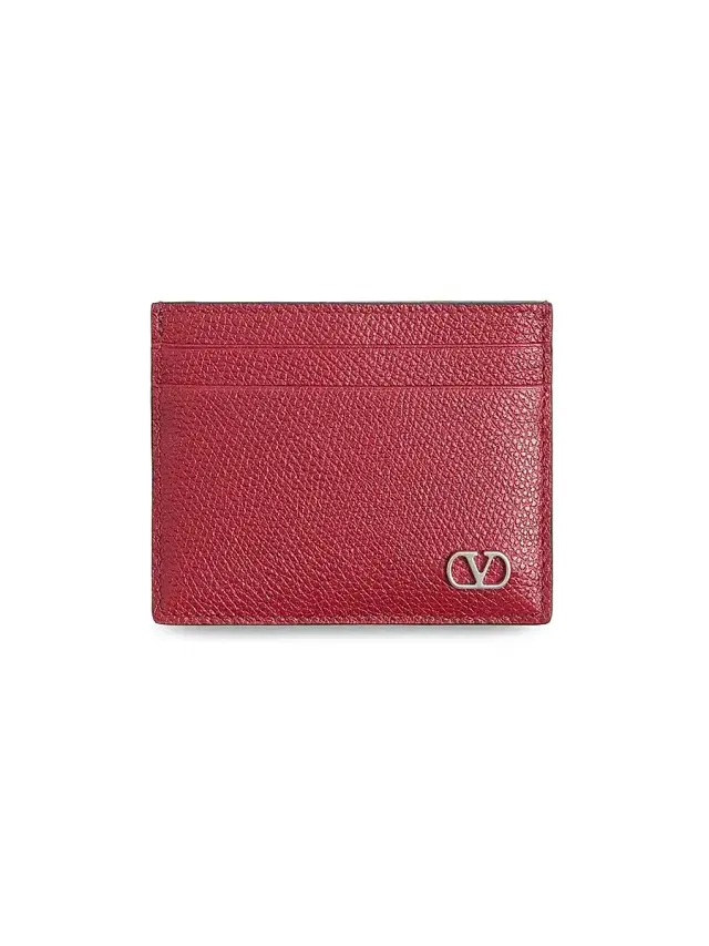 Valentino Garavani Men's VLogo Signature Card Holder in Grainy Calfskin - Red