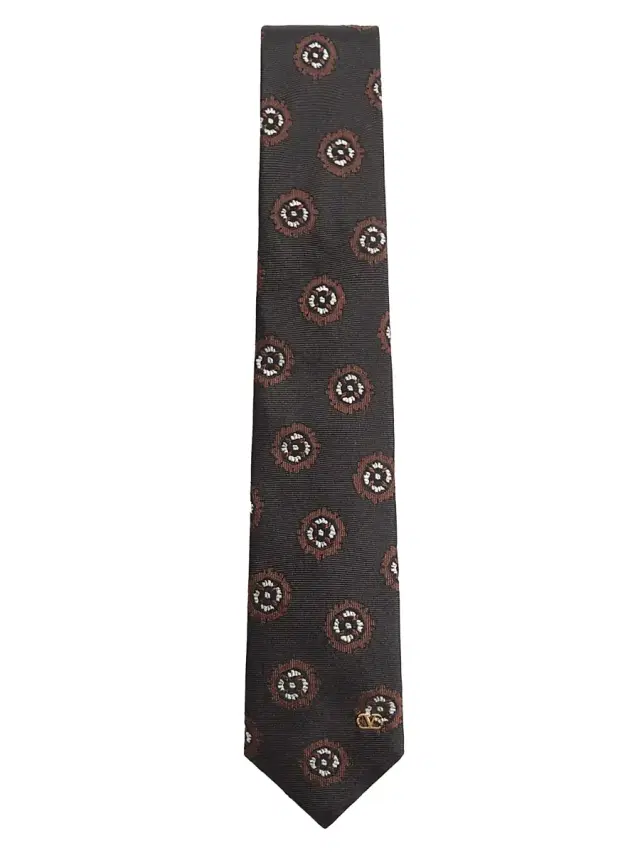 Men's Valentie Silk Jacquard Tie with Geometric Pattern - Black Multi
