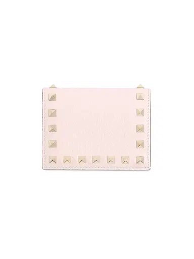 Valentino Garavani Women's Rockstud Grainy Calfskin Leather Wallet - Pink | Thumbnail 1