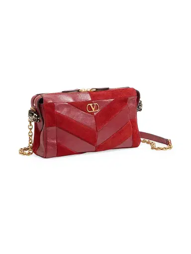 Valentino Garavani Women's Panthea Small Shoulder Bag in Suede and Nappa - Red | Thumbnail 3