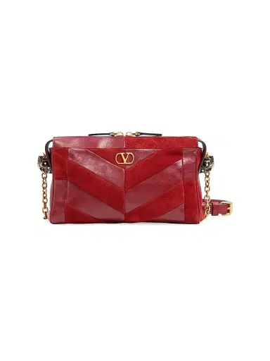 Valentino Garavani Women's Panthea Small Shoulder Bag in Suede and Nappa - Red | Thumbnail 1