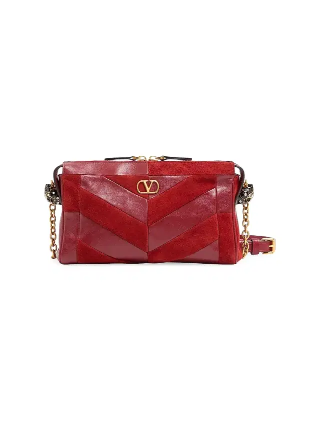 Valentino Garavani Women's Panthea  Shoulder Bag in Suede and Nappa - Red