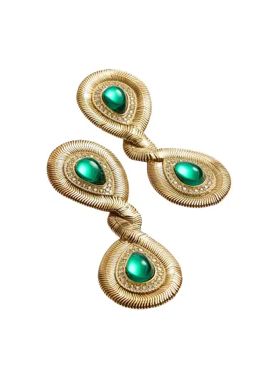 Valentino Garavani Women's Pas Plus Earrings in Metal, Resin, and Swarovski Crystals - Gold Emerald | Thumbnail 3 Valentino Garavani Women's Pas Plus Earrings in Metal, Resin, and Swarovski Crystals - Gold Emerald | Thumbnail 3