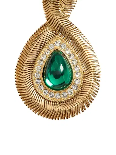 Valentino Garavani Women's Pas Plus Earrings in Metal, Resin, and Swarovski Crystals - Gold Emerald | Thumbnail 5 Valentino Garavani Women's Pas Plus Earrings in Metal, Resin, and Swarovski Crystals - Gold Emerald | Thumbnail 5