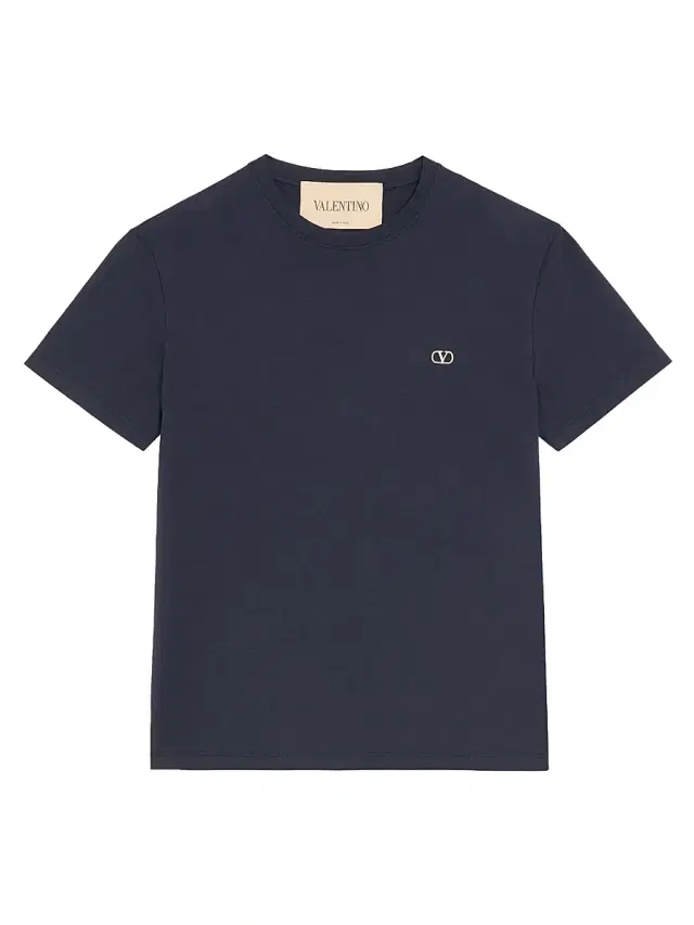 Men's Cotton T-Shirt with VLogo Embroidery - Navy