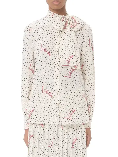 Valentino Garavani Women's Plus De Pois Crepe De Chine Bubble Shirt - Vanilla Multicolor | Thumbnail 3