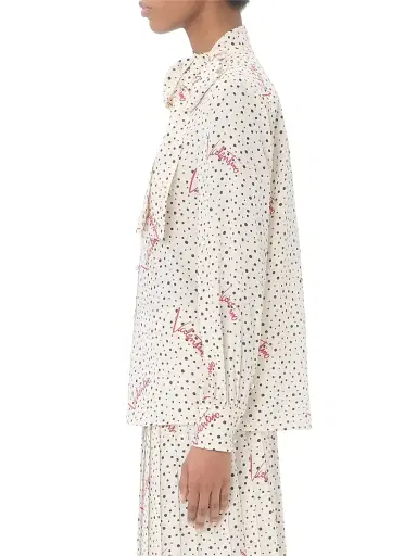 Valentino Garavani Women's Plus De Pois Crepe De Chine Bubble Shirt - Vanilla Multicolor | Thumbnail 4