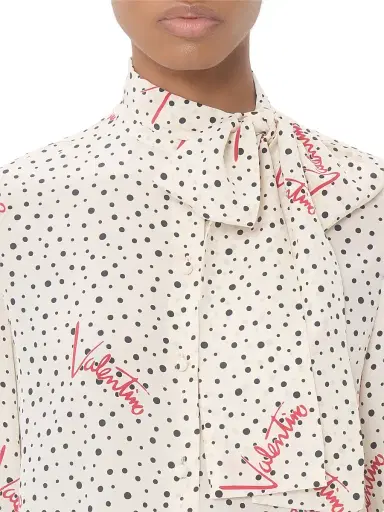 Valentino Garavani Women's Plus De Pois Crepe De Chine Bubble Shirt - Vanilla Multicolor | Thumbnail 6