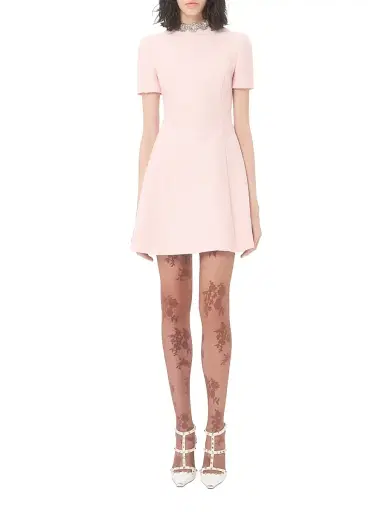 Valentino Garavani Women's Embroidered Crinkle Cotton Tweed Short Dress - Pink | Thumbnail 2